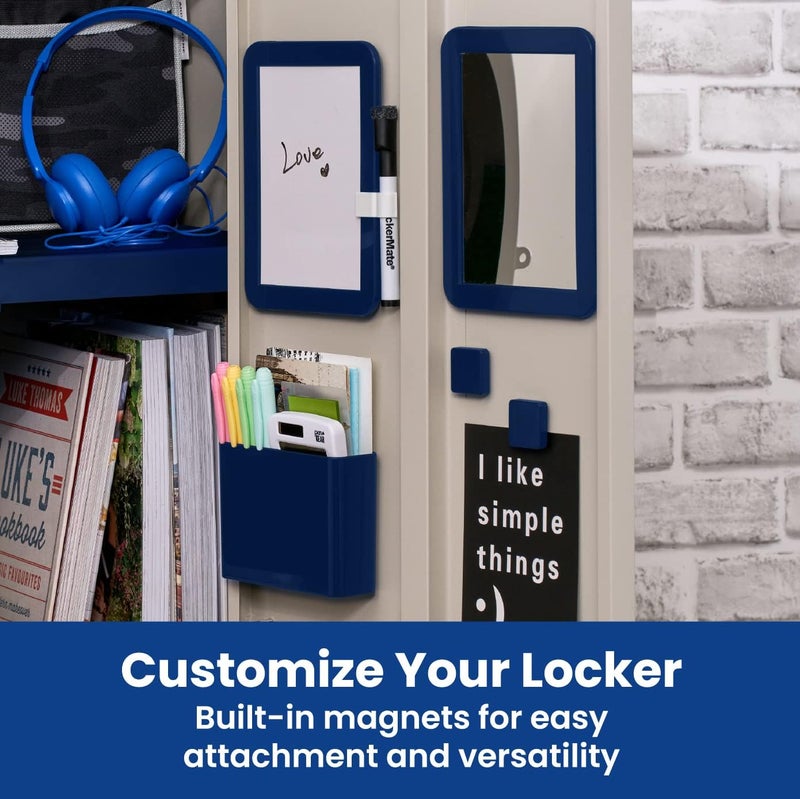 LockerMate Adjust-A-Shelf 6-Piece Locker Accessories Set, Extends to Fit Your Locker, Includes Storage Drawer, Mirror, Whiteboard, Storage Cup, Navy, Blue (50924KIT-NVY) - Image 5